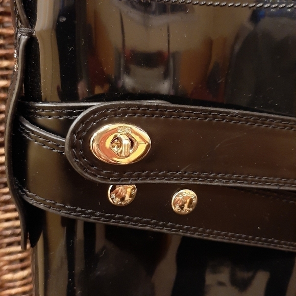 Coach Talia Tall Black Waterproof Rain Boots Leather Women's 6 Rubber Designer - Picture 2 of 7